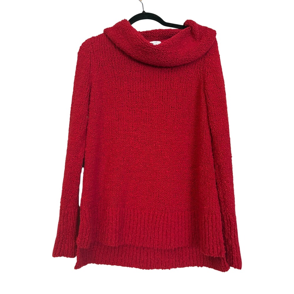 J. Jill Red Cowl Neck Boucle‎ Knit Sweater Womens Small Long Sleeve High Low Hem